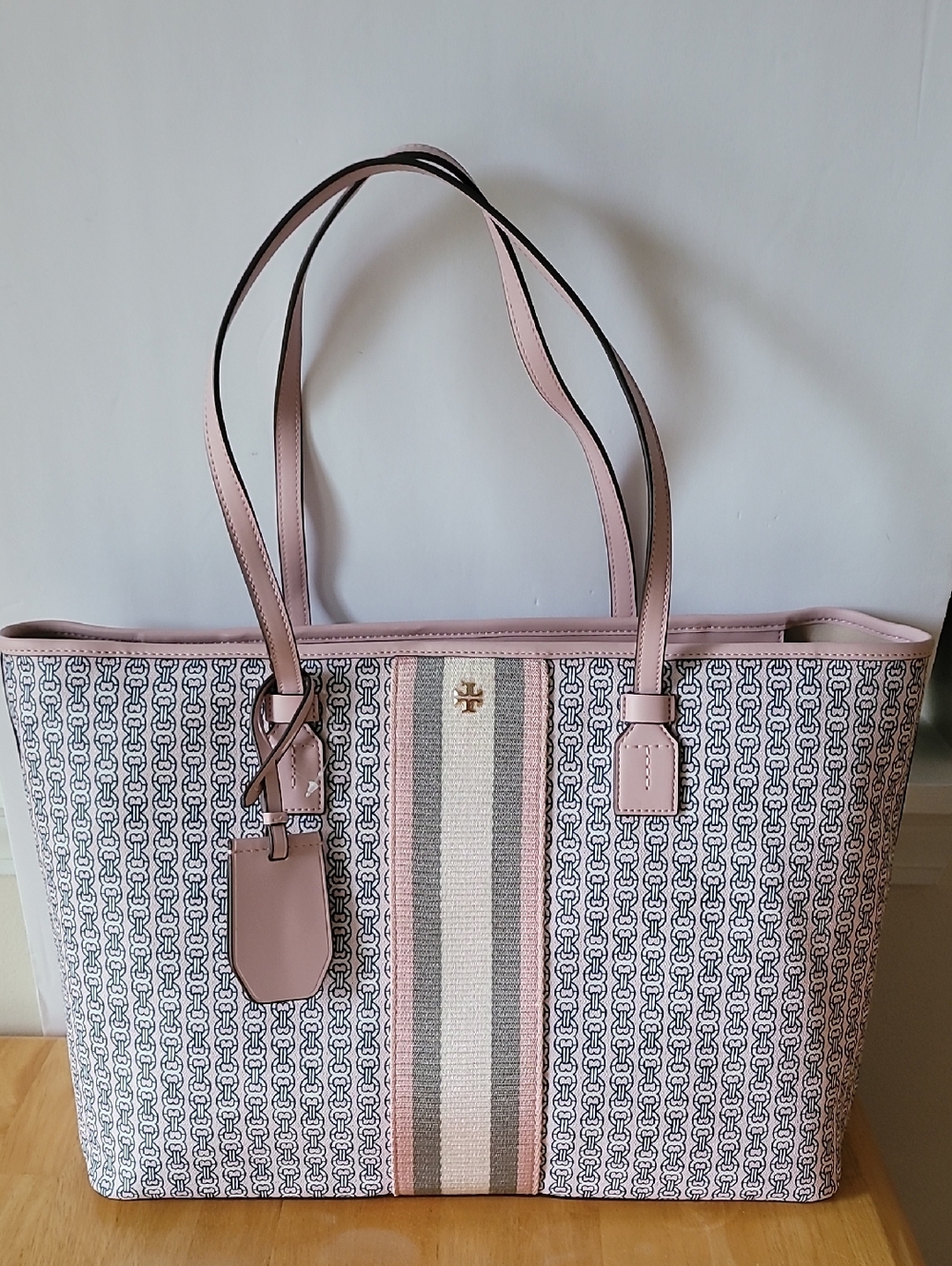 Tory Burch Gemini Link Canvas Top-Zip Tote Bag